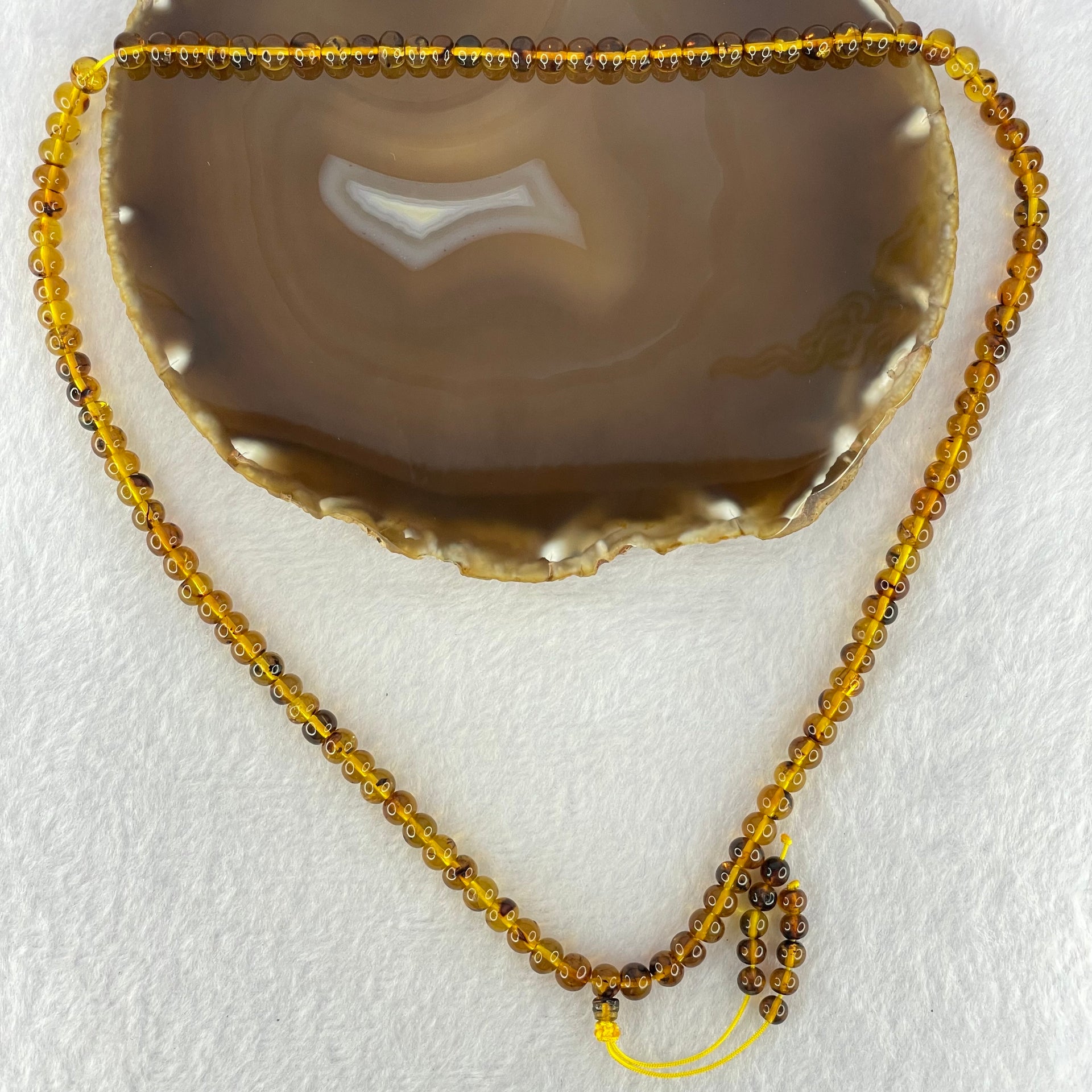 Natural Golden Flower Amber Beads Necklace 天然金珀项链 15.83g 56cm 6.9mm 107 Beads - Huangs Jadeite and Jewelry Pte Ltd