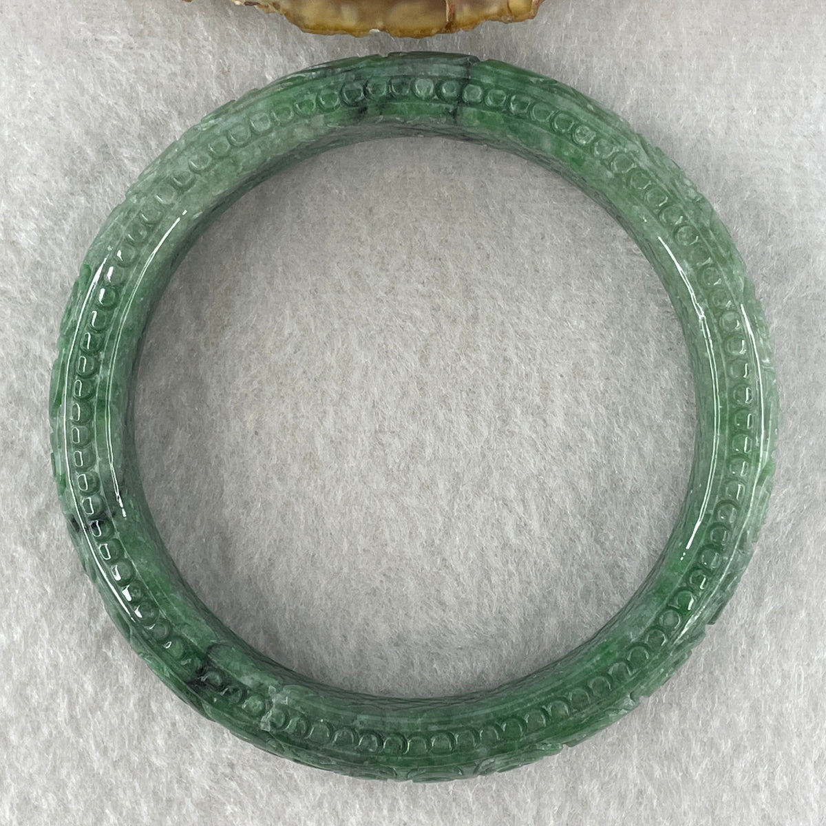 Natural Type Green Jadeite Prosperity Flowers Bangle 46.28g Inner Diameter 55.6mm 12.1 by 8.2mm (External Line) - Huangs Jadeite and Jewelry Pte Ltd