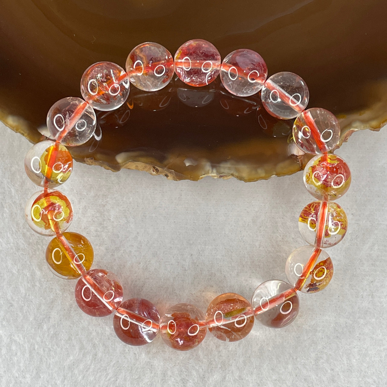 Certified Very Very Good Grade Natural Koi Fish Gel Flowers Quartz Beads Bracelet | (33.926g 11.2mm | 16cm Wrist Sizing | 18 Beads)