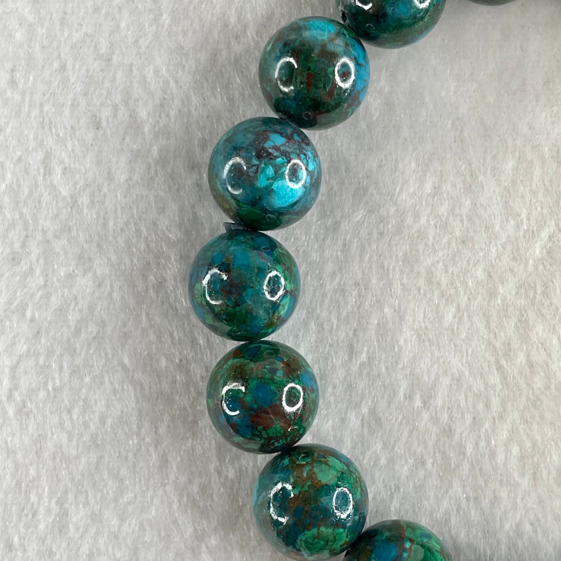Good Grade Natural Blue Green Chrysocolla Phoenix Stone Beads Bracelet 43.31g 17cm 11.8mm 18 Beads - Huangs Jadeite and Jewelry Pte Ltd