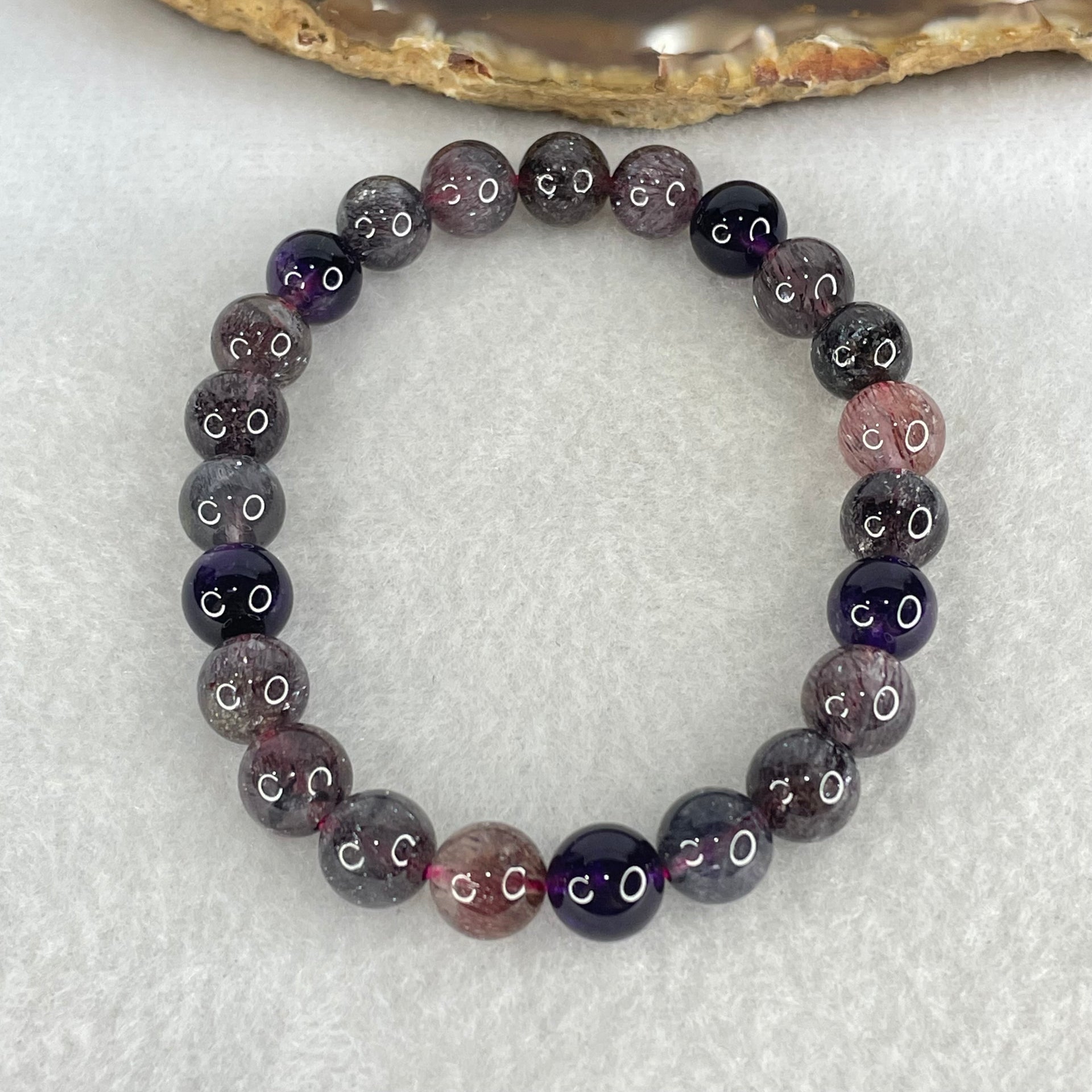 Good Grade Natural Blackcurrant Super 7 Beads Bracelet 20.68g 16.5cm 8.7mm 23 Beads - Huangs Jadeite and Jewelry Pte Ltd