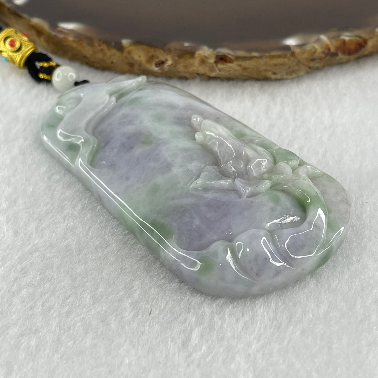 Natural Type A Lavender with Light Green Jadeite People Seeking Enlightenment Pendant 79.86g 80.2 by 42.8 by 11.3mm
