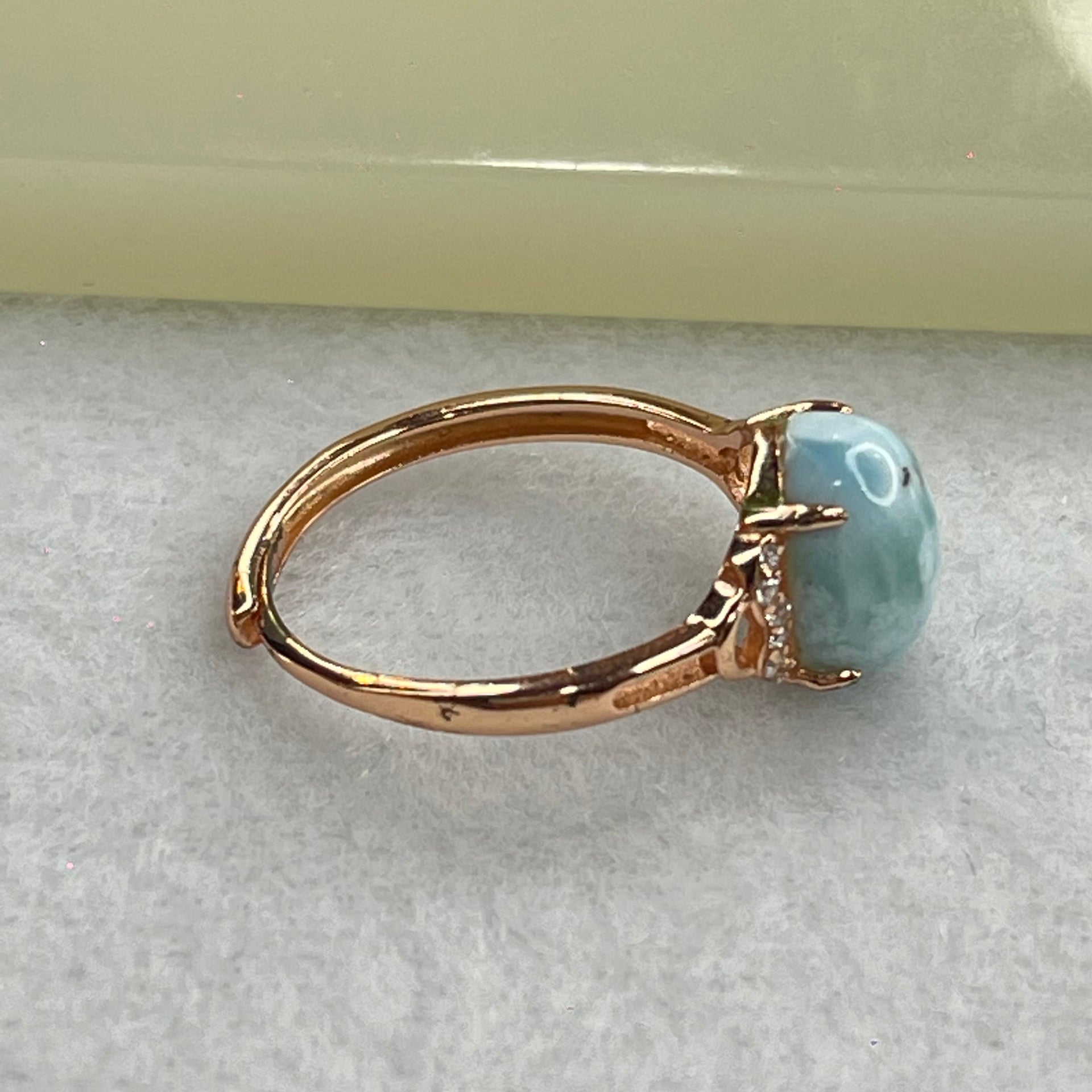 Natural Larimar in S925 Silver Rose Gold Color Ring (Adjustable Size) 2.01g 10.2 by 8.3 by 5.5mm - Huangs Jadeite and Jewelry Pte Ltd