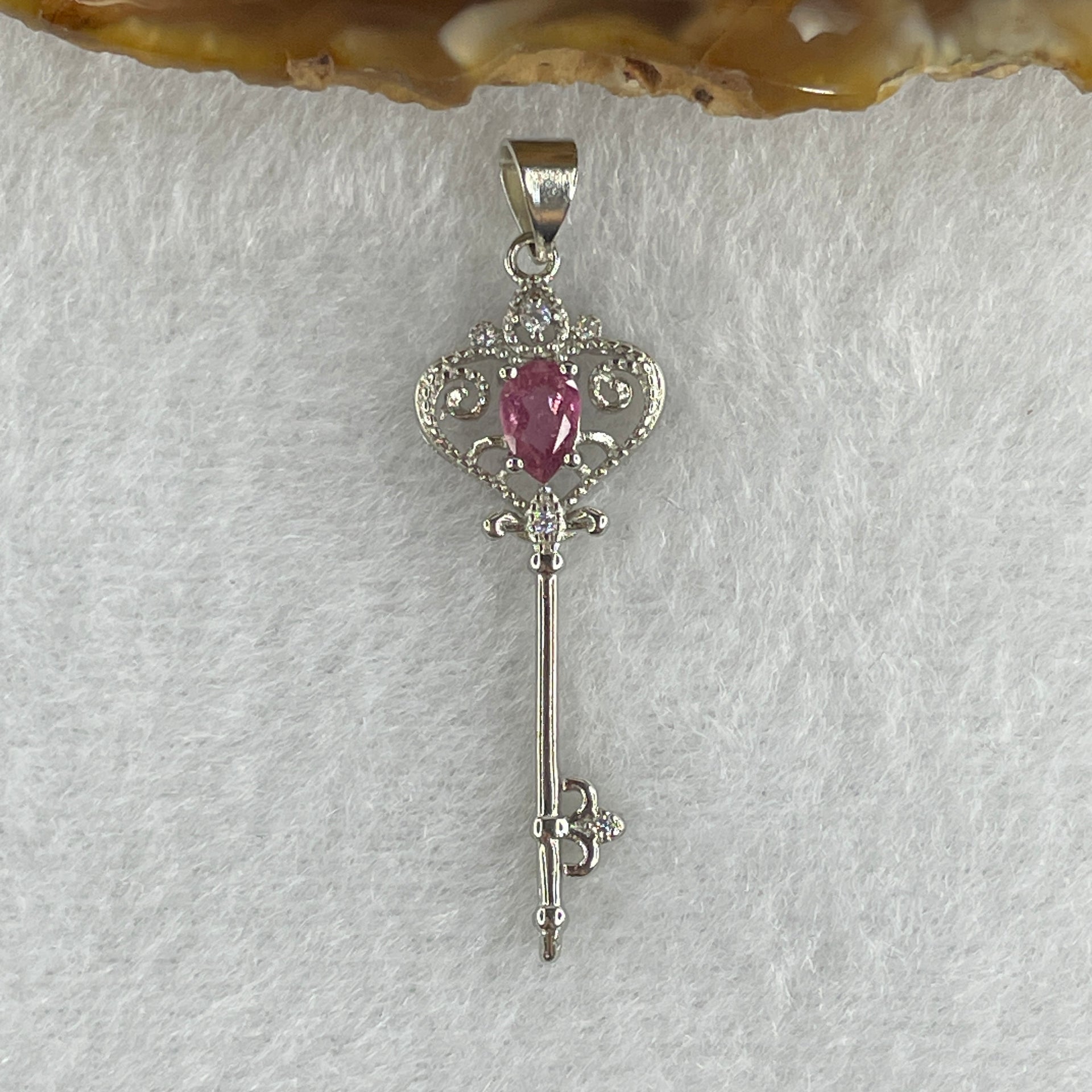 Natural Tourmaline Crystal Key with Charm Pendant in S925 Sliver 1.38g 5.2 by 3.8 by 2.0mm - Huangs Jadeite and Jewelry Pte Ltd