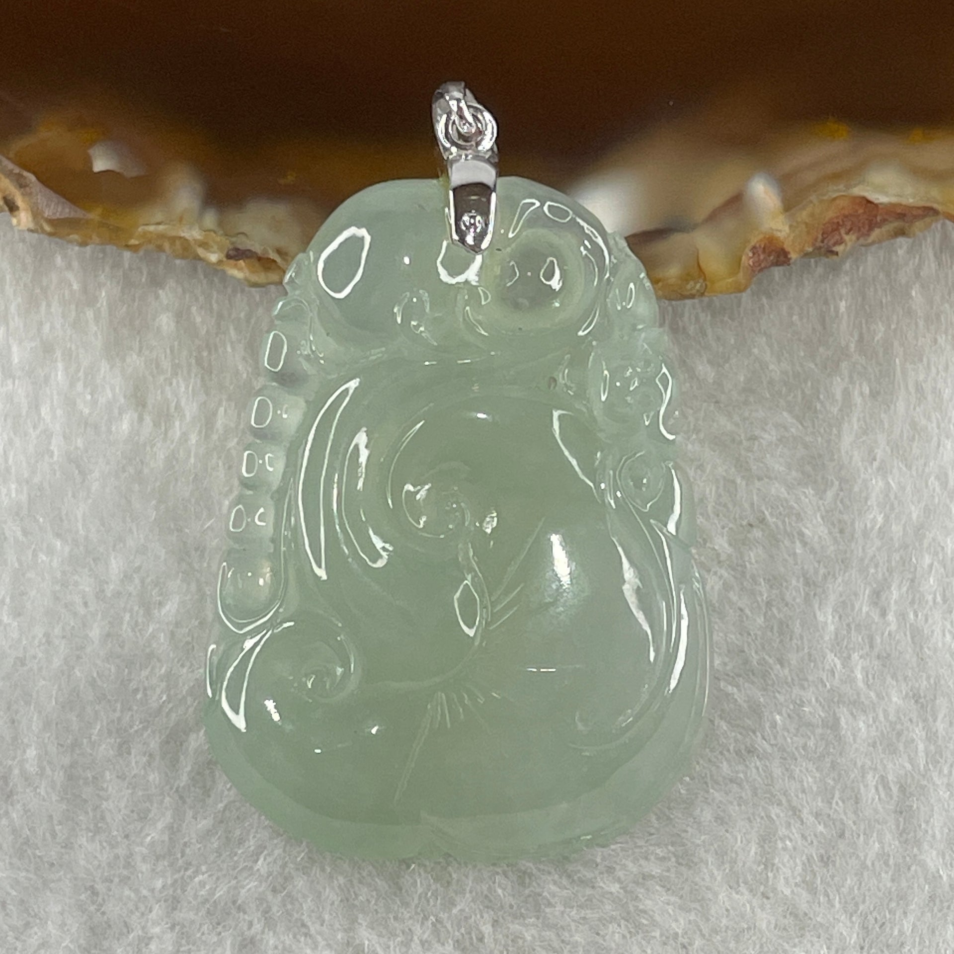 18K 750 White Gold Type A Icy Sky Blue Jadeite Ruyi with Bat Pendant 12.36g 35.5 by 26.6 by 7.1mm - Huangs Jadeite and Jewelry Pte Ltd