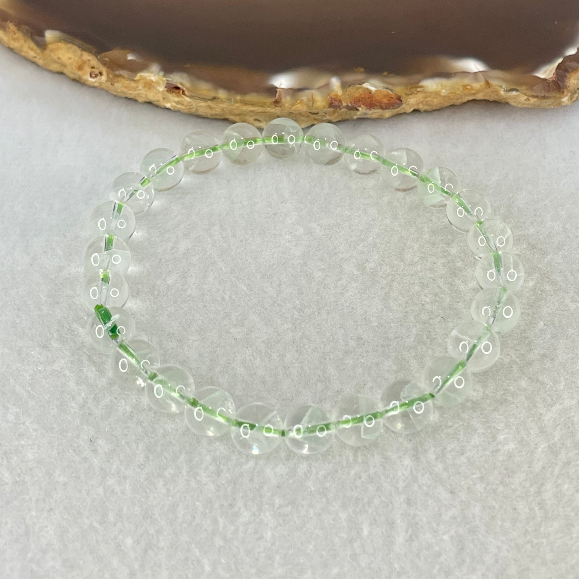 Special Grade Natural Green Phantom Quartz Bracelet 12.98g 15.5cm 7.3mm 26 Beads - Huangs Jadeite and Jewelry Pte Ltd
