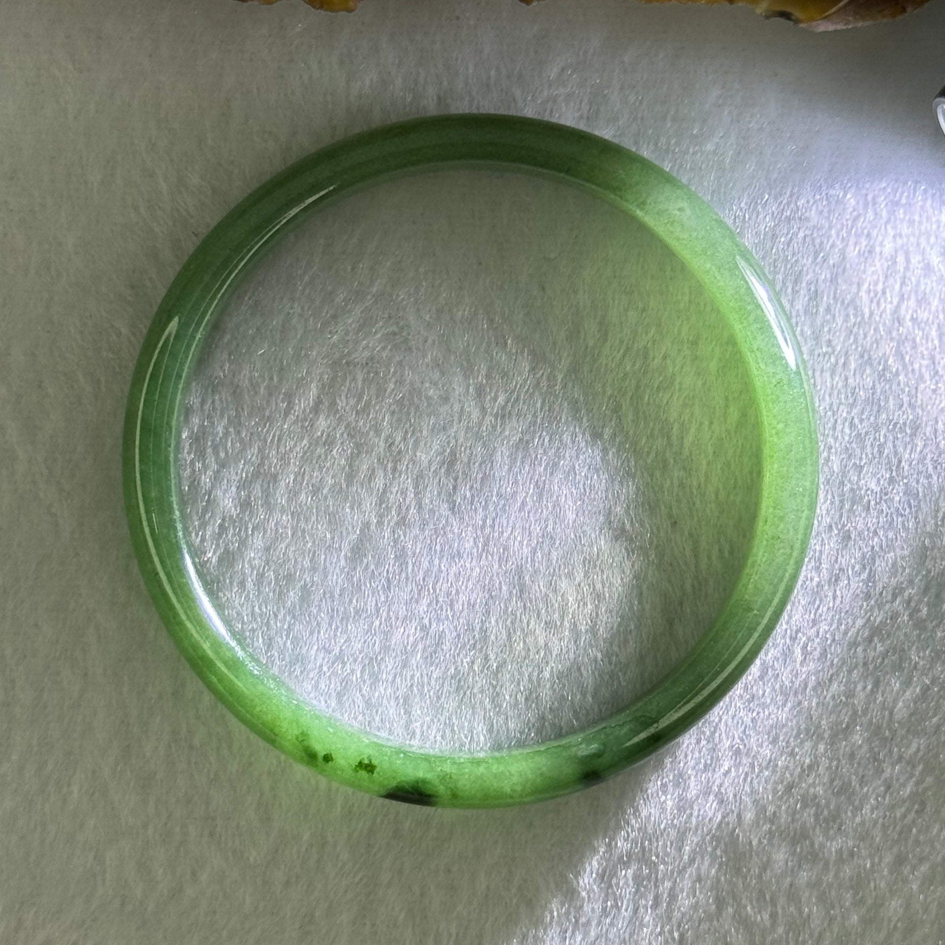 Baby or Kids Type A Green Jadeite Bangle Internal Diameter 44.4mm 13.44g 7.4 by 4.6mm (Slight Internal Lines) - Huangs Jadeite and Jewelry Pte Ltd