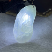 Type A Semi Icy Light Green Jadeite Benefactor on Lotus Flower Pendent 16.22g 52.1 by 26.5 by 7.9mm - Huangs Jadeite and Jewelry Pte Ltd