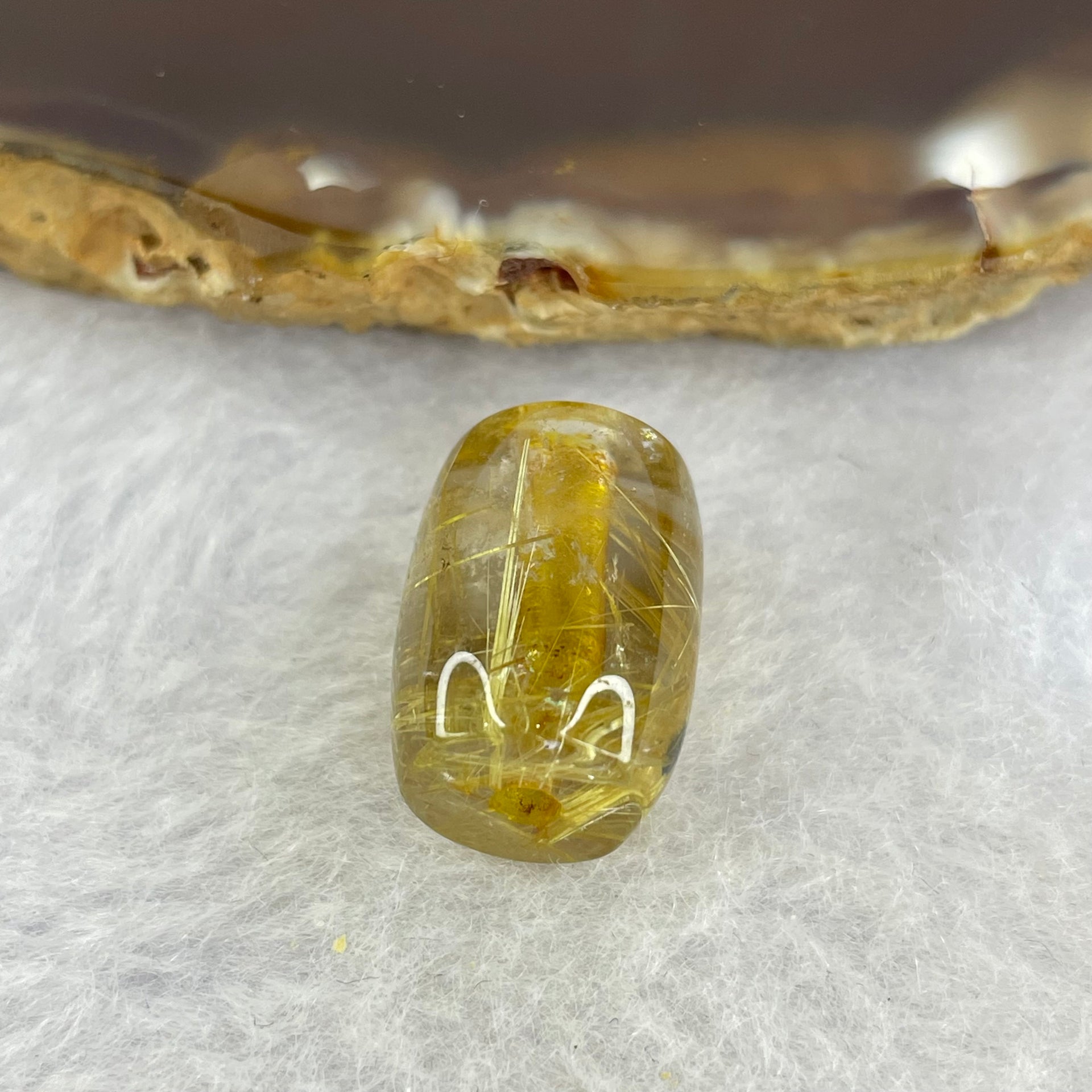Good Grade Natural Golden Rutilated Quartz Crystal Lulu Tong Barrel 天然金顺发晶水晶露露通桶 
3.66g 15.2 by 11.5mm - Huangs Jadeite and Jewelry Pte Ltd