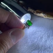 Natural Type A Emerald Green Jadeite Approx 7.3 by 4.8 by 2.5mm with Natural Diamonds in Platinum PT900 Ring Total Weight 4.27g US6.25 HK13.5 - Huangs Jadeite and Jewelry Pte Ltd