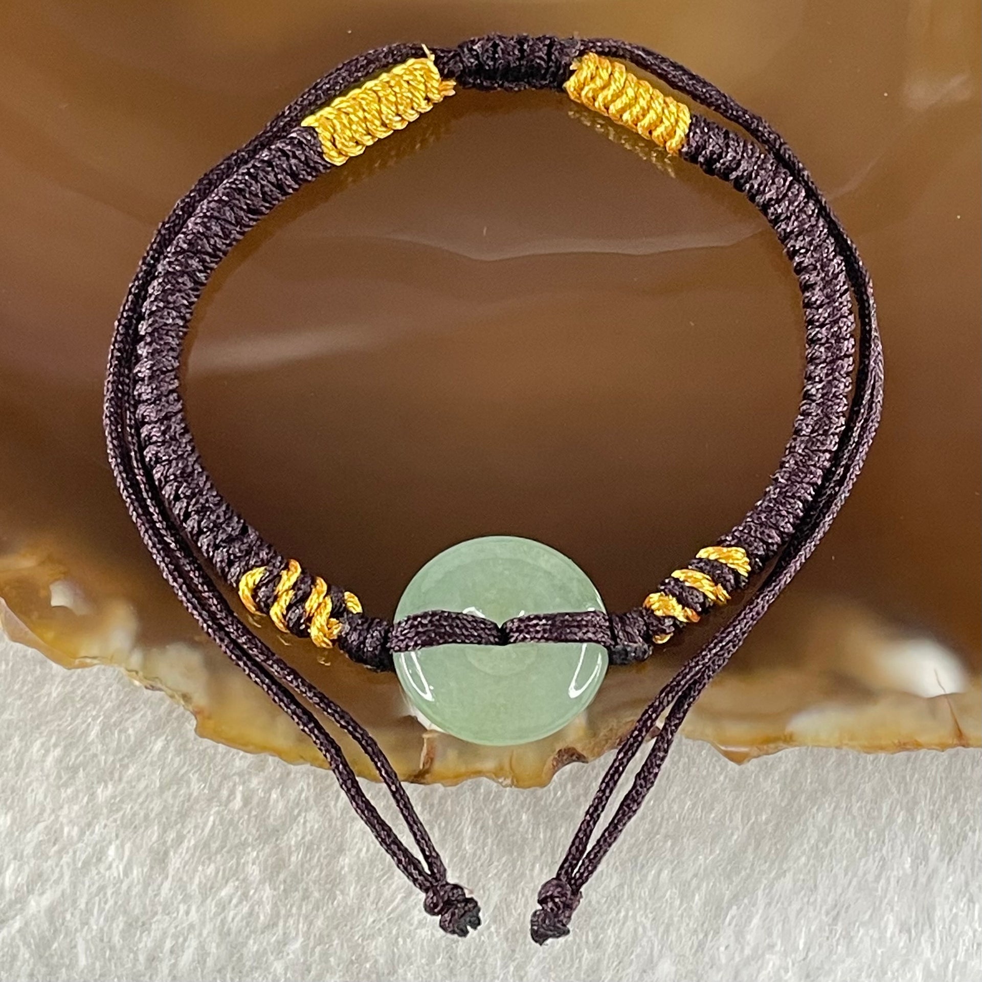 Type A Blueish Green Jadeite Ping An Kou Donut In String Bracelet 2.63g 14.5 by 4.4mm - Huangs Jadeite and Jewelry Pte Ltd