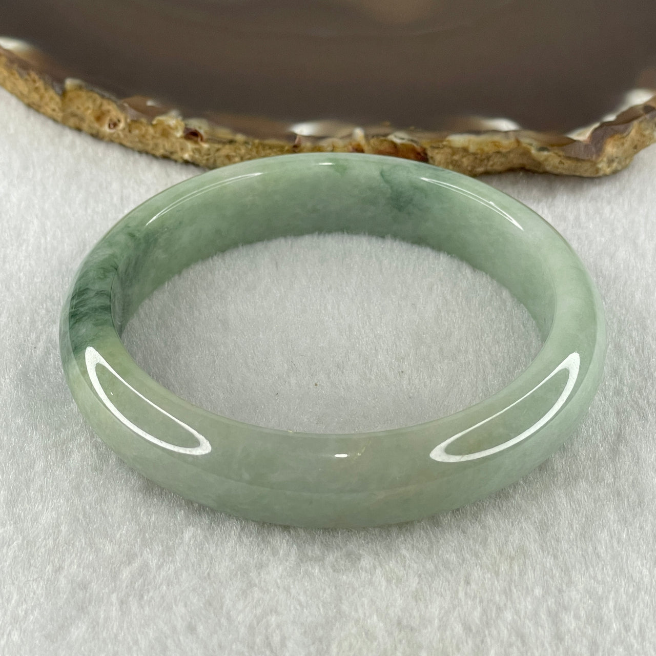Natural Type A Light Green with Blueish Green Piao Hua Flora Jadeite Bangle 64.13g Inner Diameter 61.8mm 14.2 by 8.4mm (Very Slight Internal Lines) - Huangs Jadeite and Jewelry Pte Ltd