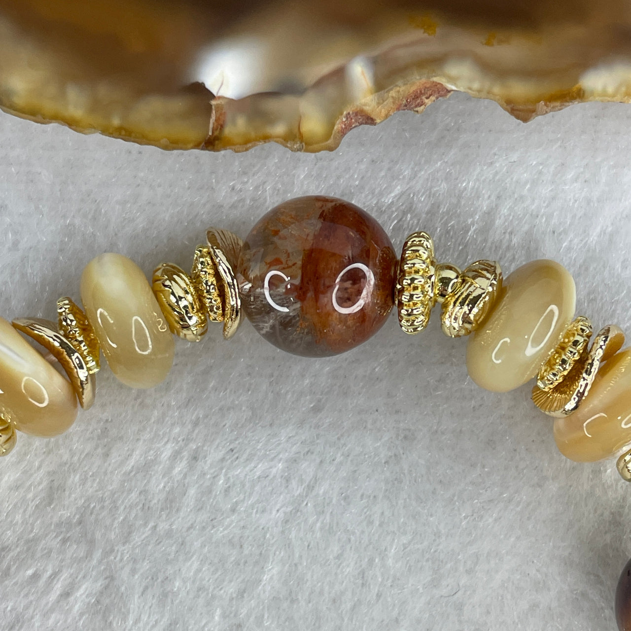Natural Copper Rutile, Silver Titanium Rutile, Phantom Quartz & Moonstone Bracelet | 14cm Tailored Strand | 17-Piece Graded "Cosmic Matrix" Powerhouse Statement Cluster with Gold Flower Charms (29.00g, 6.7-15.6mm)