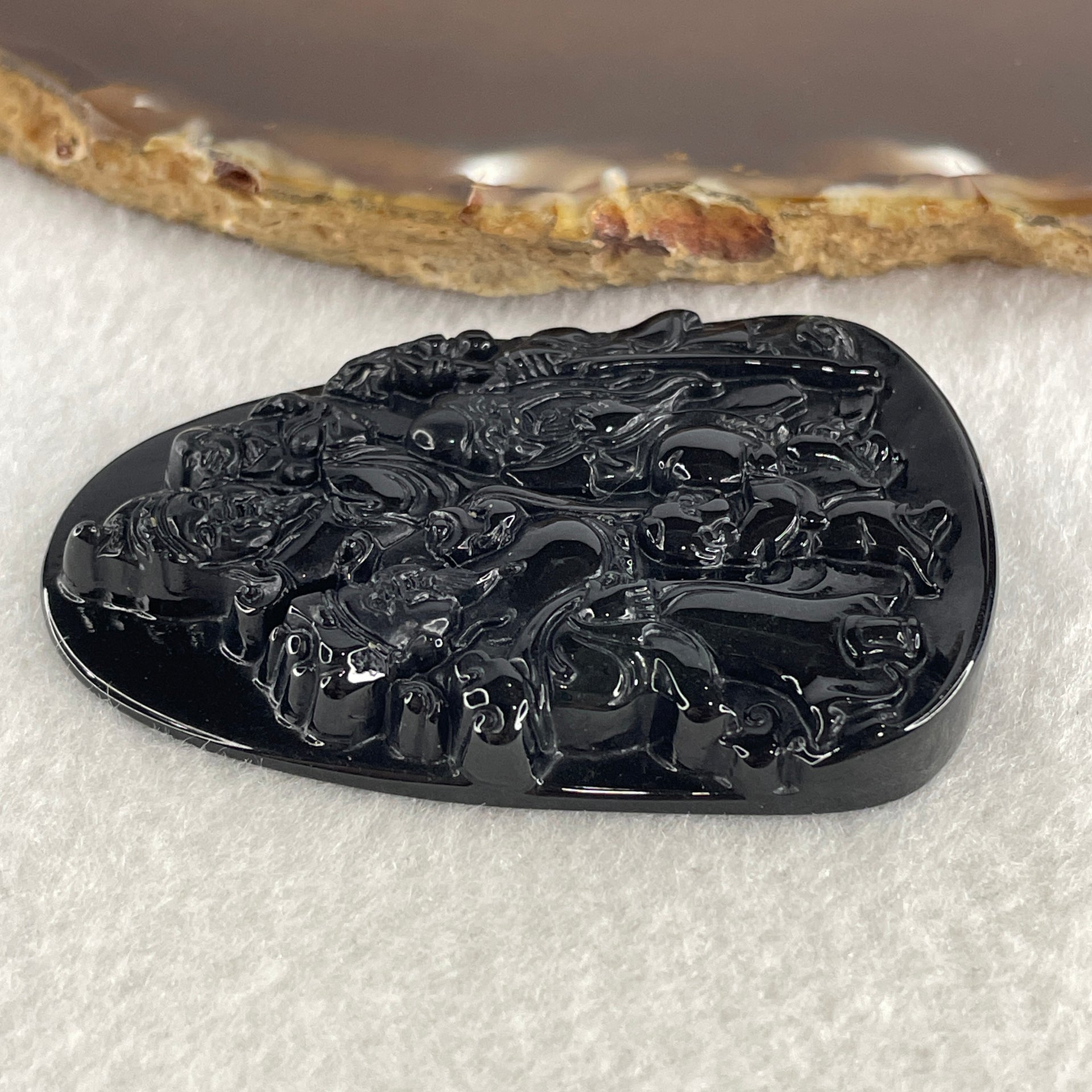 Certified Natural Type A Black Omphacite Jadeite Fu Lu Shou Pendant 33.09g 60.4 by 43.1 by 7.8mm - Huangs Jadeite and Jewelry Pte Ltd