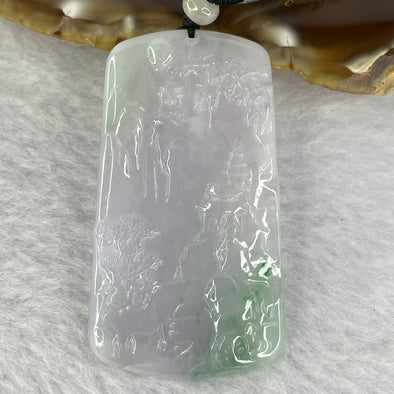 Type A Semi Icy Lavender Green with Spicy Green Spot Shan Shui with Gui Ren Scenic Pendant 山水贵人 17.51g 52.4 by 29.4 by 4.3mm - Huangs Jadeite and Jewelry Pte Ltd