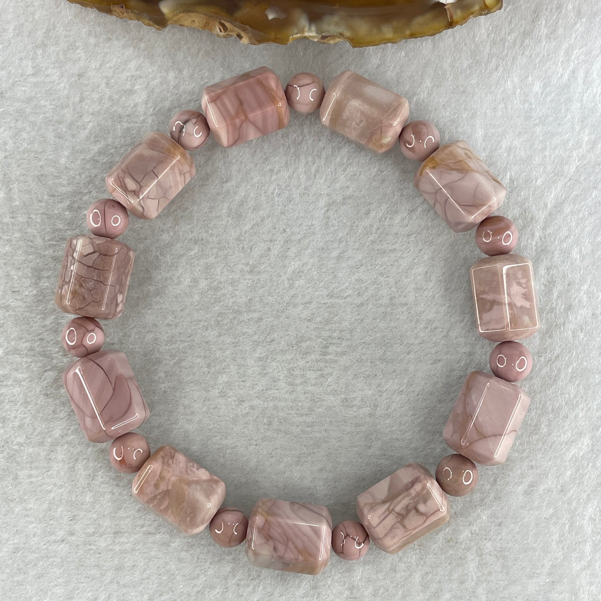 Certified Natural Alashan Agate Pink Barrel Bracelet 27.796g 17cm 13.1 by 9.2mm 11 Barrel - Huangs Jadeite and Jewelry Pte Ltd