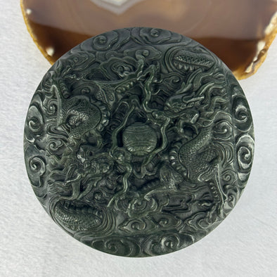Antique Dark Green Nephrite Double Dragons in Clouds with Flowers and Leaves Seal 1,625.5g 108.2 by 107.6 by 71.6mm - Huangs Jadeite and Jewelry Pte Ltd