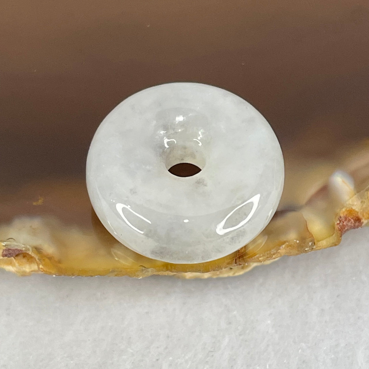 Type A Semi Icy Faint Lavender Green With Wuji Grey Piao Hua Jadeite Ping An Kou Donut Pendant 3.26g 16.2 by 6.1mm - Huangs Jadeite and Jewelry Pte Ltd