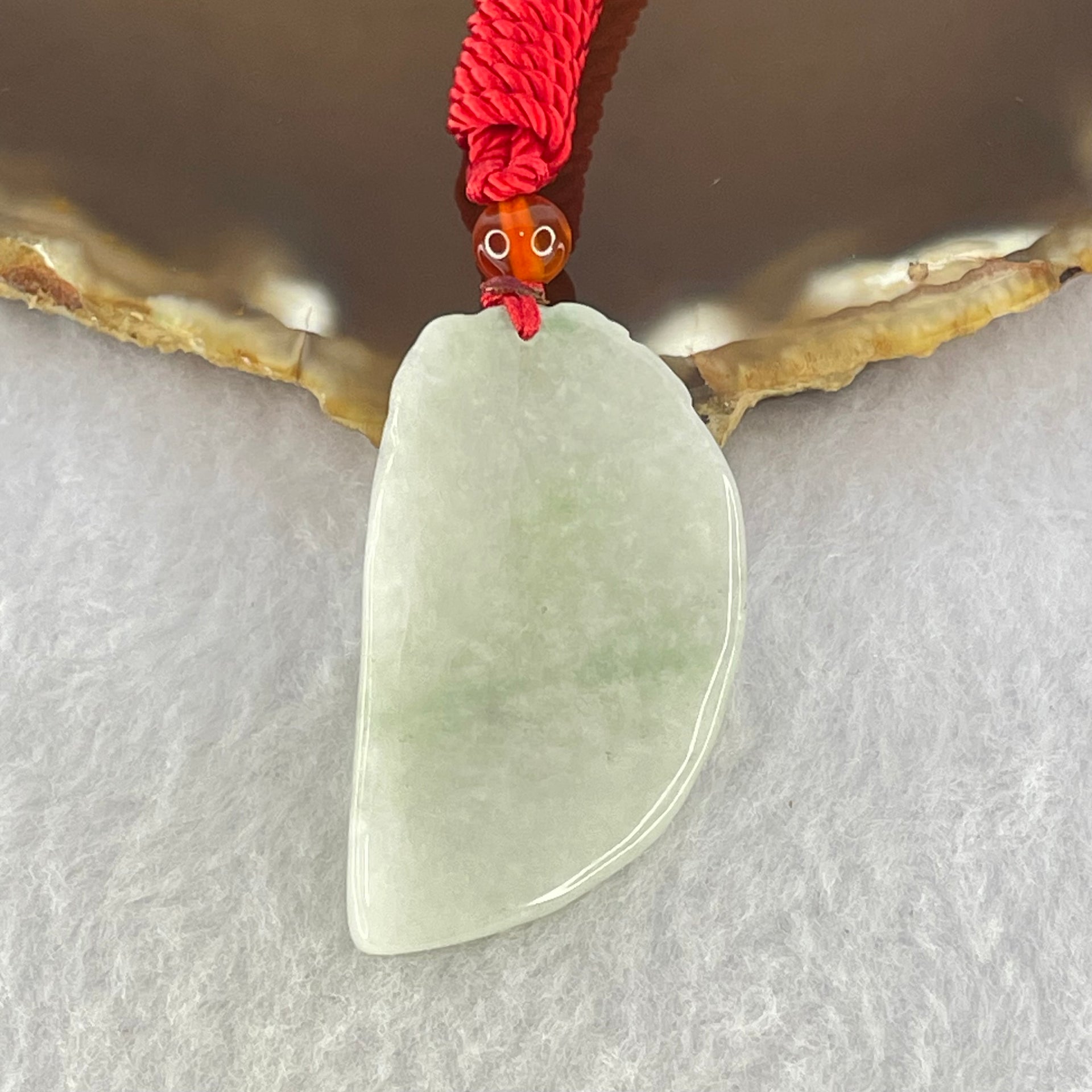 Type A Faint Green Lavender Dragon Half Heart Pendant 11.35g 40.0 by 23.9 by 4.7mm - Huangs Jadeite and Jewelry Pte Ltd