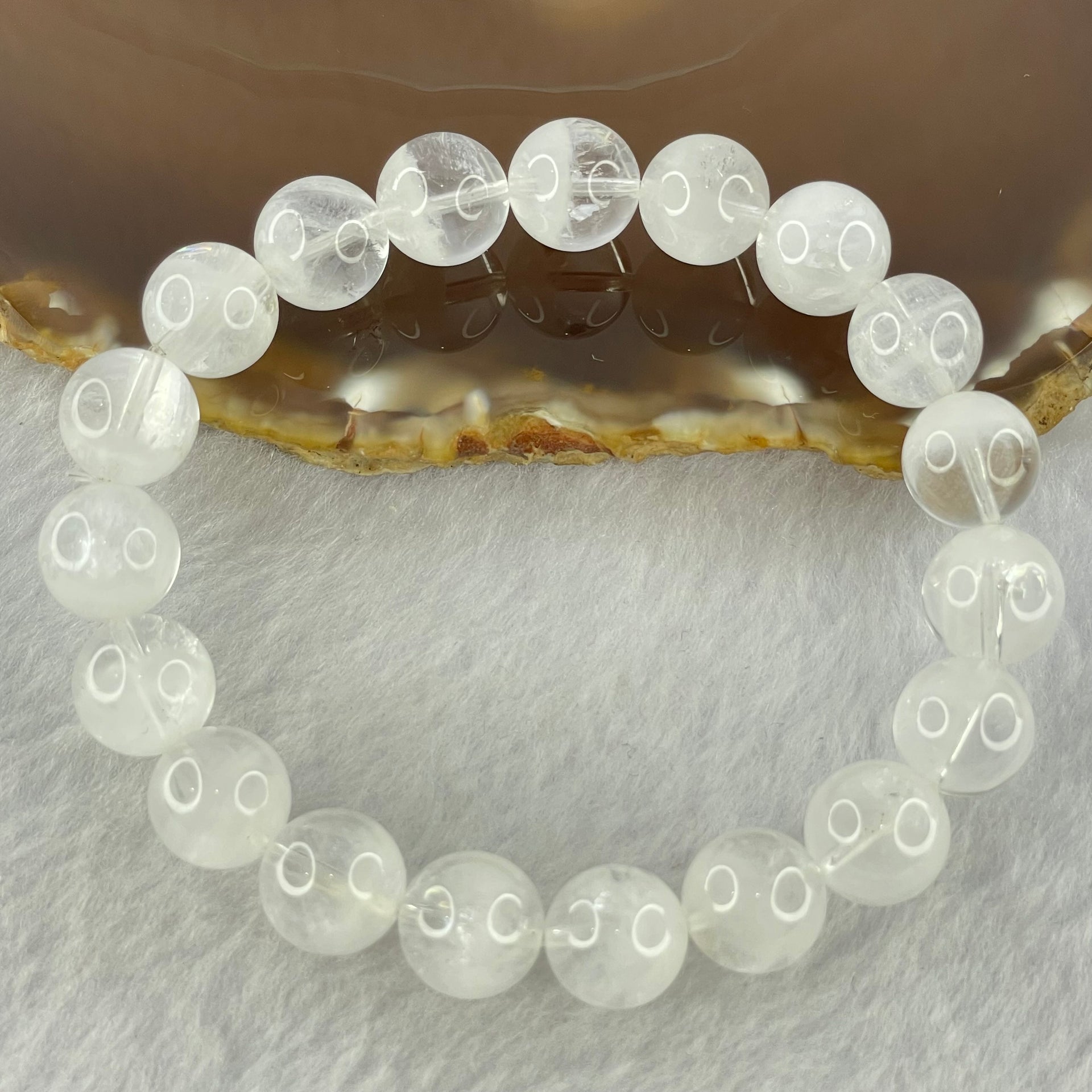 Natural White Phantom Quartz Beads Bracelet 31.98g 17cm 10.8mm 19 Beads - Huangs Jadeite and Jewelry Pte Ltd