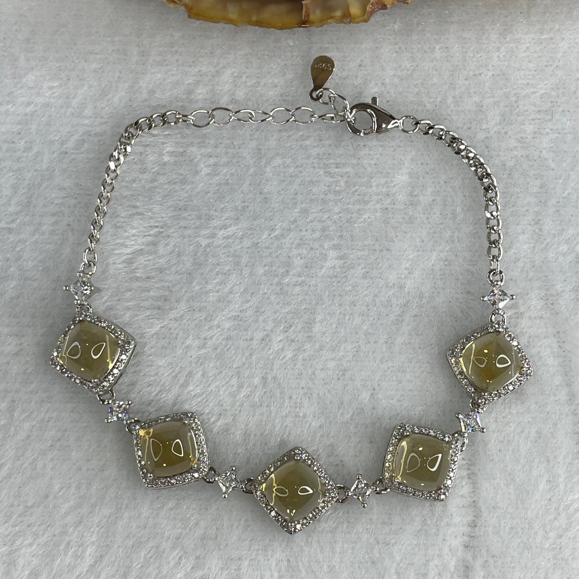 Natural Citrine Bead with Cubic Zirconia Bracelet in S925 Sliver 7.52g 13-16cm 6.8 by 6.0mm 5 Pcs - Huangs Jadeite and Jewelry Pte Ltd