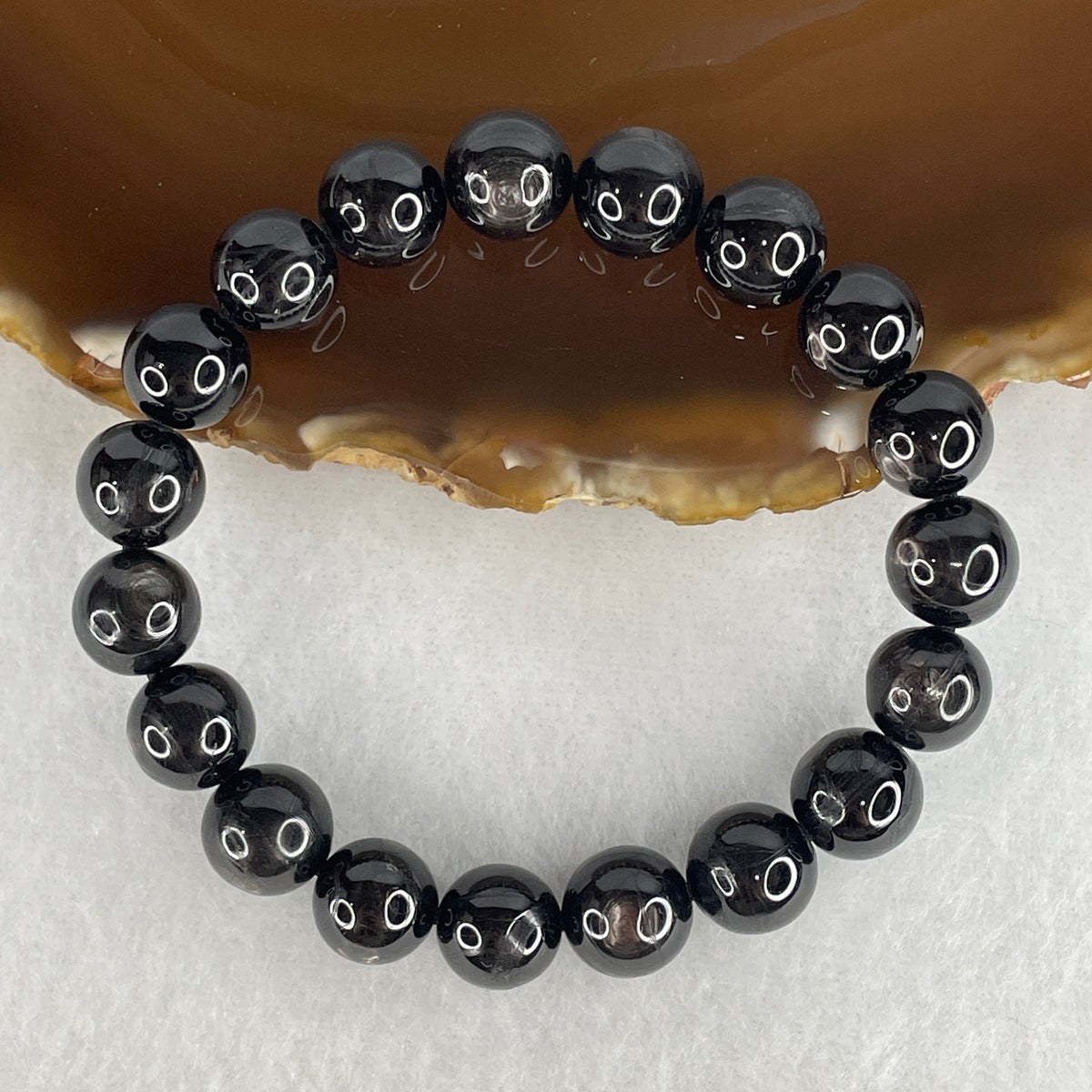 Certified Good Grade Natural Black Hypersthene Enstatite Beads Bracelet | 15.5cm Strand of 19 Matched 10.4mm Beads (34.64g | Metallic Silver Schiller Sheen | "Velvet Labradorite" Shielding & Laser Focus)