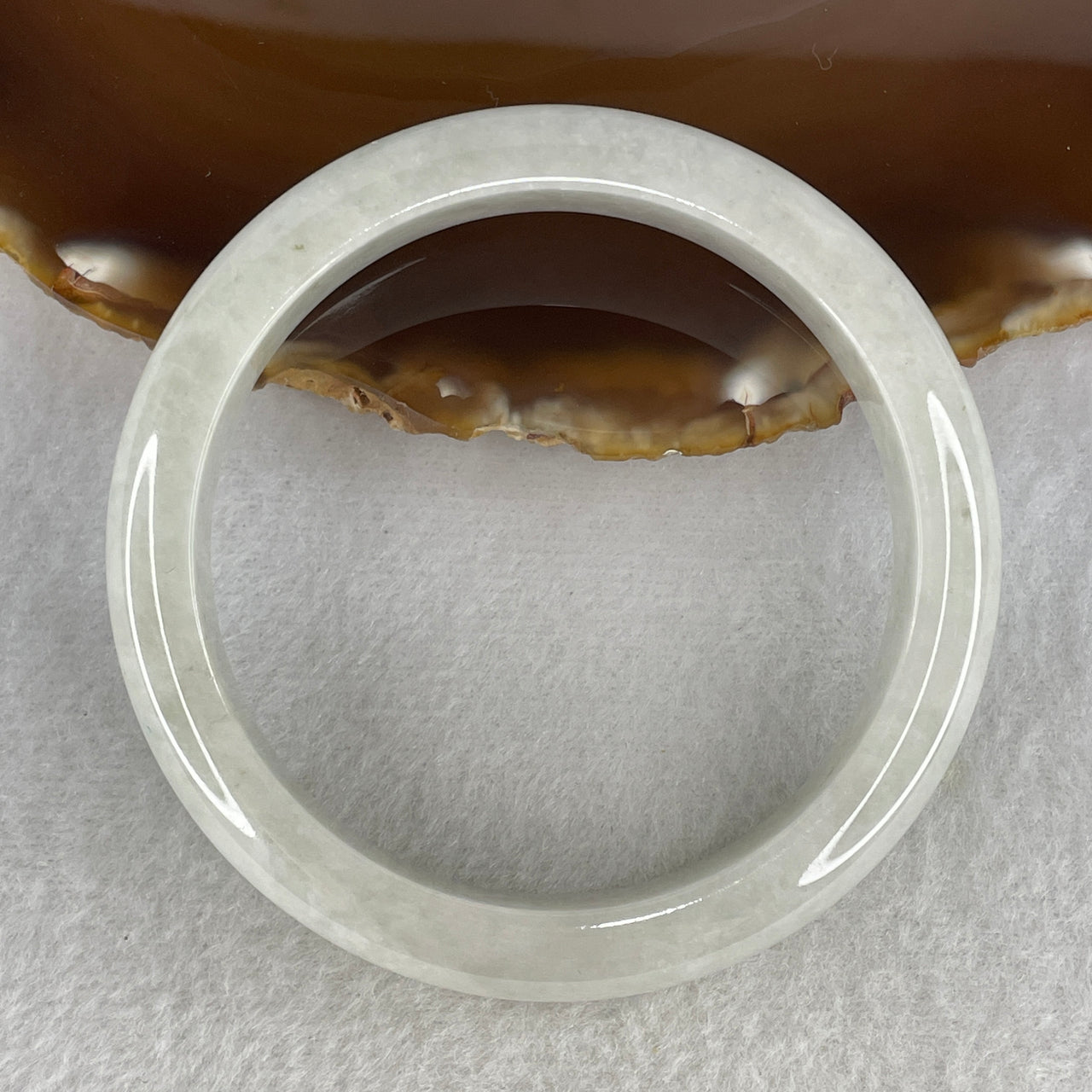 Natural Type A Translucent Jadeite Bangle | 59.4mm Faint Blueish-Green with Snowy White Spots | Very Very Slight Internal Lines "Snow in Spring" Round Wrist Heirloom (56.71g 12.5x9.0mm)
