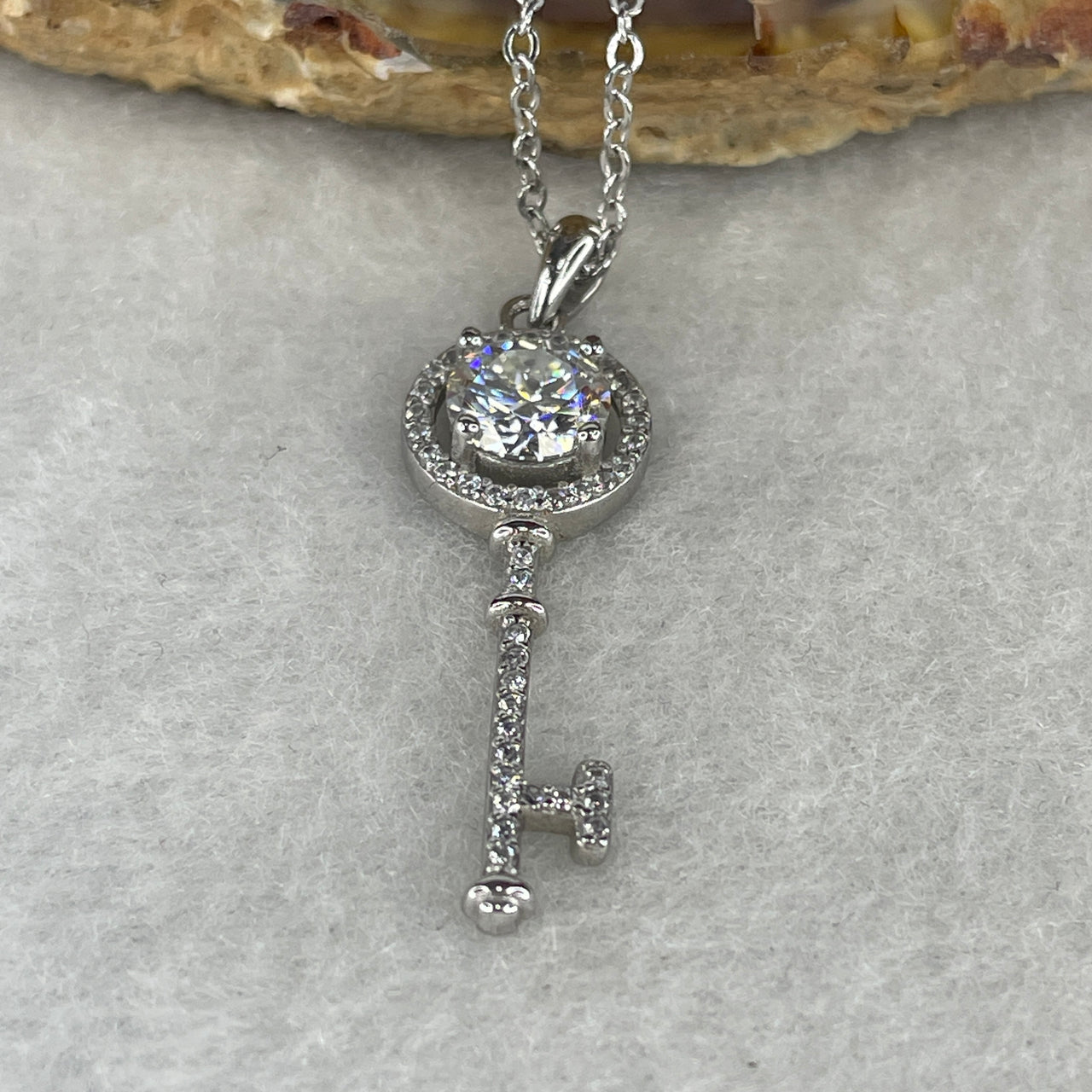 Dainty 1 Carat Moissanite Key Pendant - S925 Silver - 2.96g Solid Sterling Silver Jewelry - D Color Sparkly Symbolic Key Necklace - Adjustable Length 6.6x4.0mm