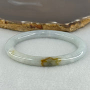 Type A Sky Blue with Green and Brown Patch Jadeite Oval Bangle Internal Diameter 58.0mm 32.09g 7.4 by 7.9mm (External Rough with Internal Lines) - Huangs Jadeite and Jewelry Pte Ltd