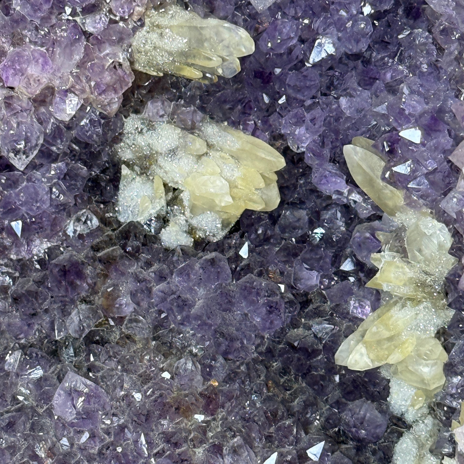 Natural Brazil Triangular Shape Amethyst with White Calcite and  Cacoxenite Cave 24.119,6g 310.0 by 275.0 by 460.0mm - Huangs Jadeite and Jewelry Pte Ltd