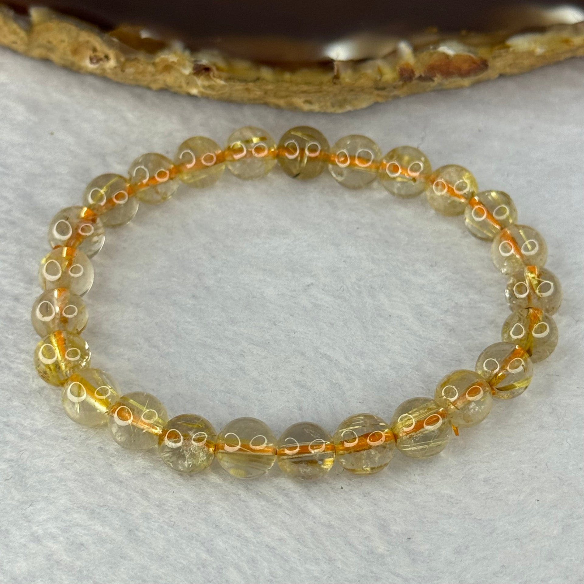 Natural Golden Rutilated Quartz Beads 天然金发水晶手链 12.39g 14.5cm 7.3mm 25 Beads - Huangs Jadeite and Jewelry Pte Ltd