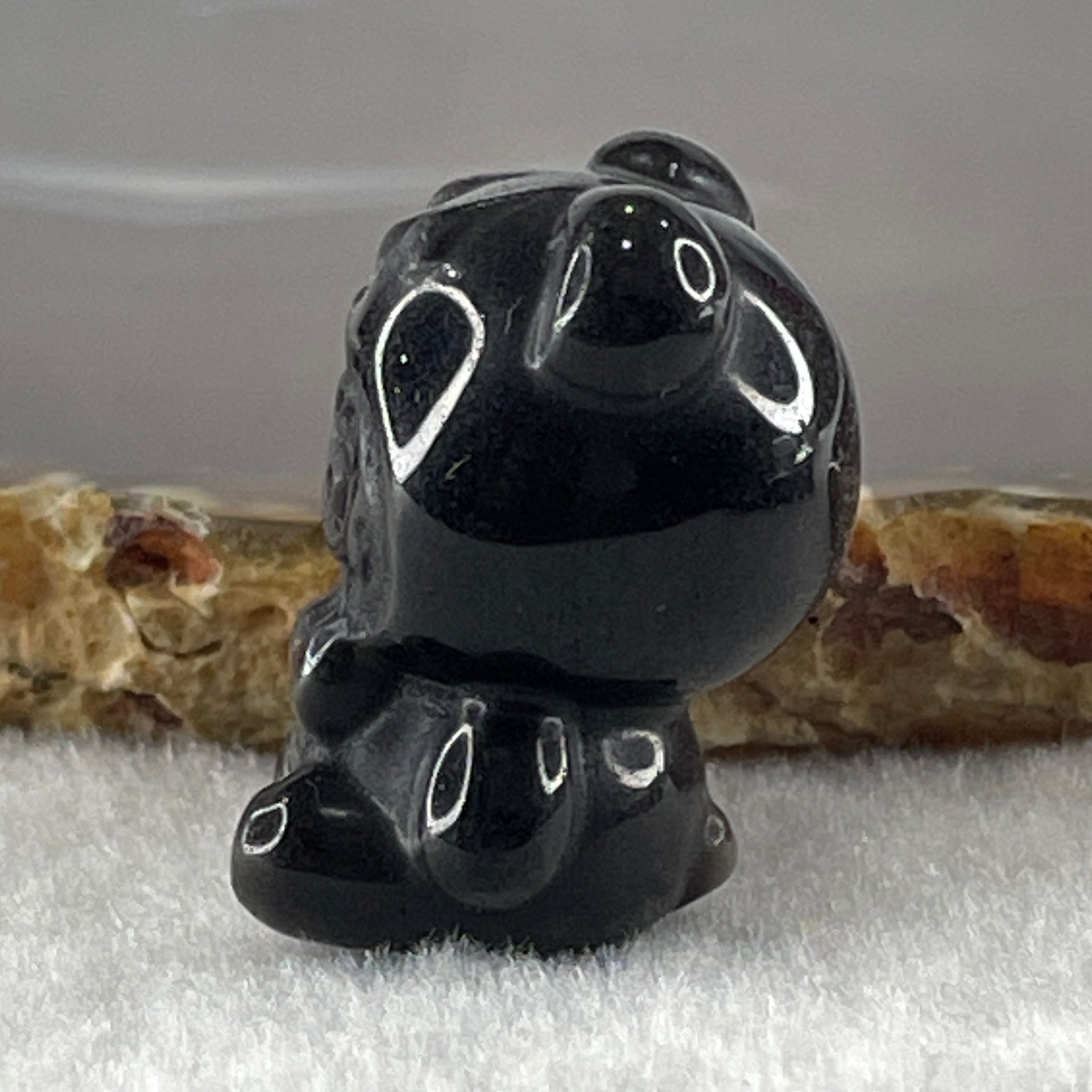 Black Obsidian Labubu Charm Display 14.90g 29.3 by 21.9 by 19.1mm - Huangs Jadeite and Jewelry Pte Ltd