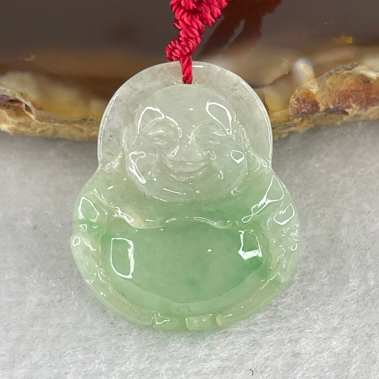 Natural Type A Green Jadeite Milo Buddha Pendant  – Untreated Grade A Jade 3.99g 23.8 by 20.2 by 4.2mm