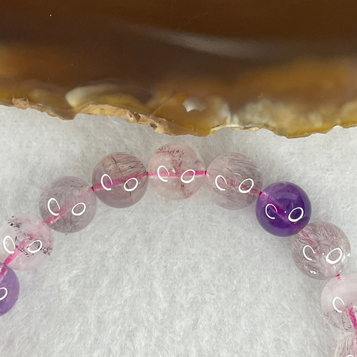 Certified Above Average Grade Natural Super 7 Crystal Beads Bracelet | 8.4mm Sacred 7-Mineral Synergy Power (17.73g | 15.5cm Petite Wrist Sizing | 23 Beads)