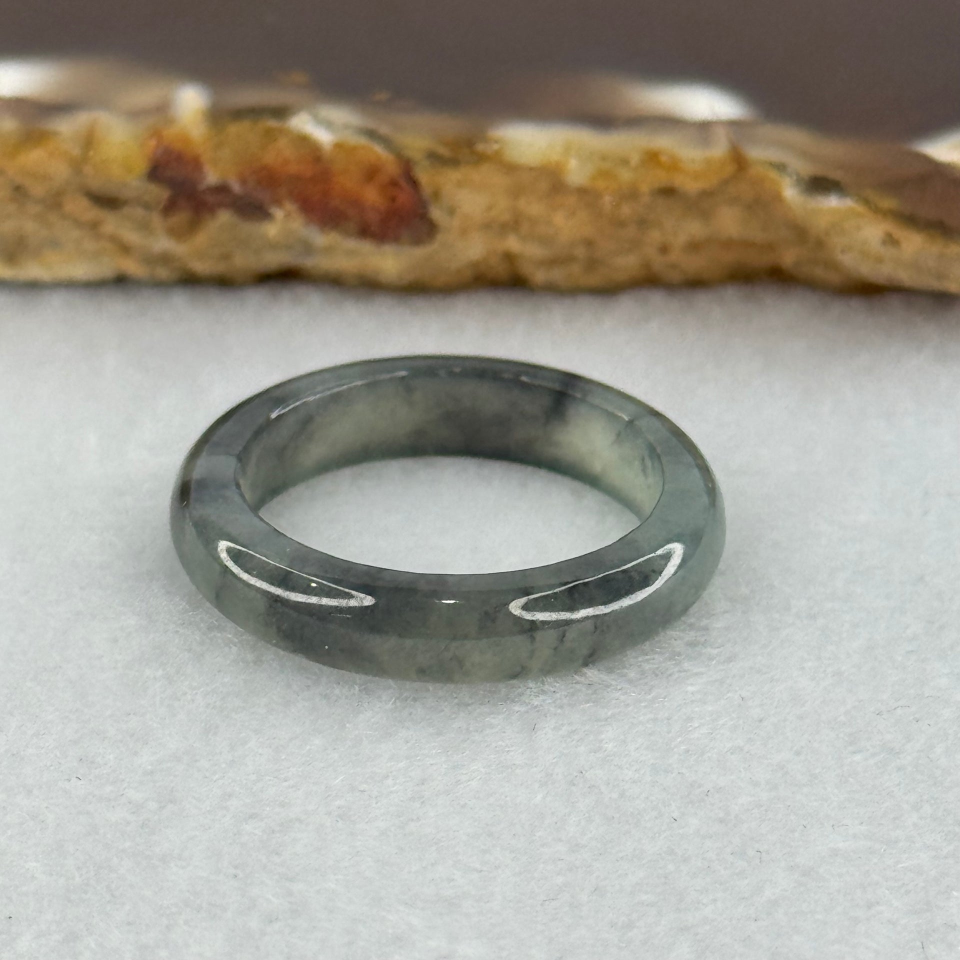 Type A Icy Wuji Grey Black Jadeite Ring 2.63g 5.1 by 3.1mm US8 HK17.5 (Very Slight Fine Internal Lines) - Huangs Jadeite and Jewelry Pte Ltd