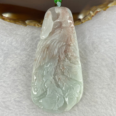 Type A Sky Blue with Red Patches Jadeite Phoenix 61.46g 80.0 by 38.8 by 9.3mm - Huangs Jadeite and Jewelry Pte Ltd