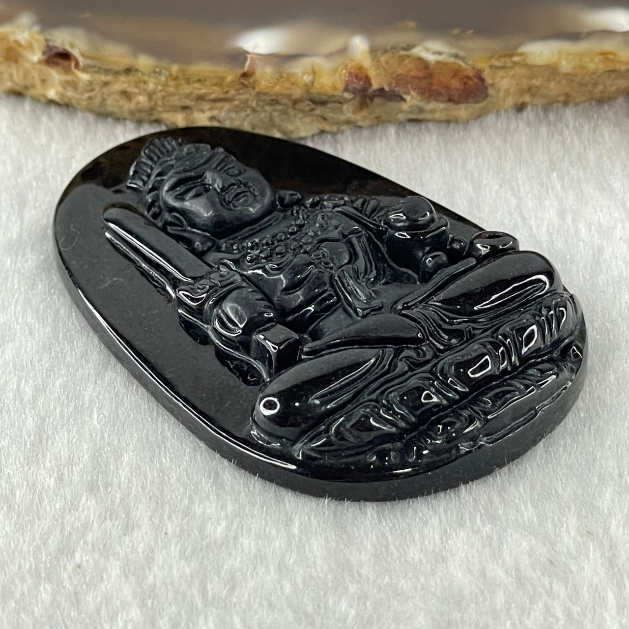 Type A Opaque to Partial Translucent Black Omphacite Jadeite Type A Black Jade Jadeite Acala aka Dharmapala Protector of Dharma 不动明王 Pendant Rooster Zodiac Guardian 15.41g 53.4 by 34.3 by 7.3mm - Huangs Jadeite and Jewelry Pte Ltd