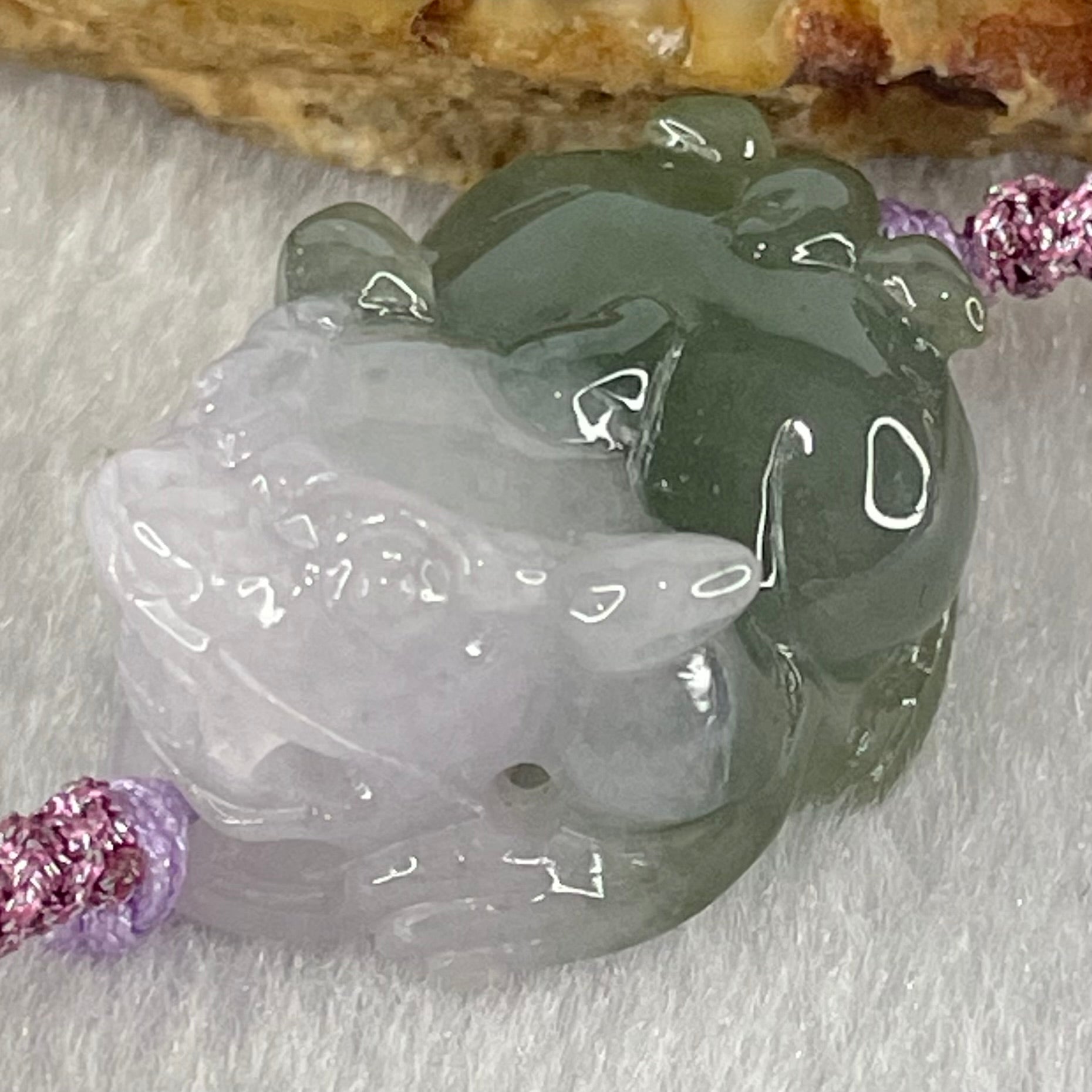 Type A Blueish Green with Lavender Jadeite Male Pixiu String Bracelet 10.74g 14cm 23.0 by 17.6 by 12.8mm - Huangs Jadeite and Jewelry Pte Ltd