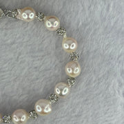 Natural Seawater Pearl Beads with Crystals in S925 Sliver Flower Bracelet 9.86g 15.5cm 7.4mm 13 Beads - Huangs Jadeite and Jewelry Pte Ltd
