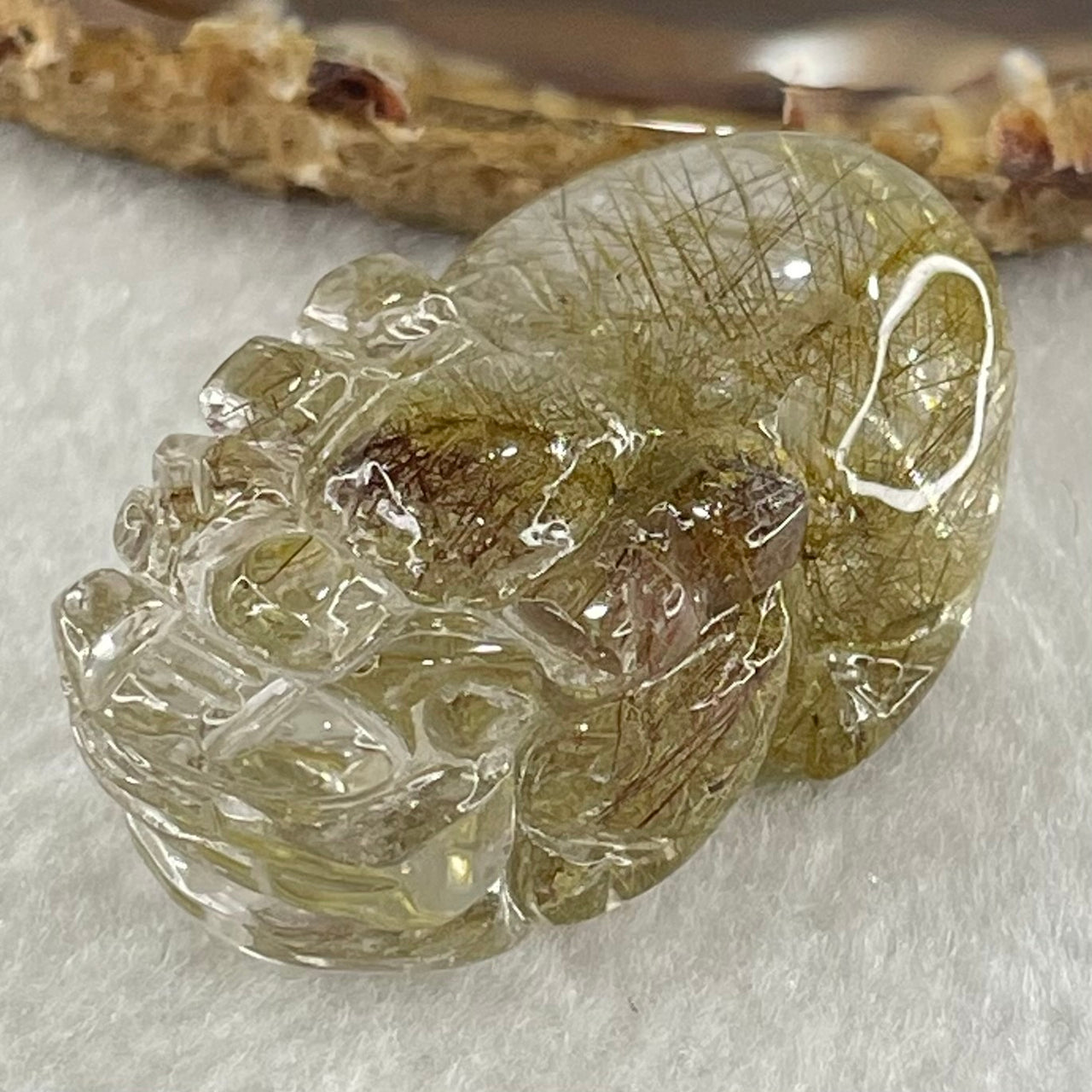 Natural Golden Rutilated Pixiu Charm 25.95g 42.0 by 23.8 by 16.8mm - Huangs Jadeite and Jewelry Pte Ltd