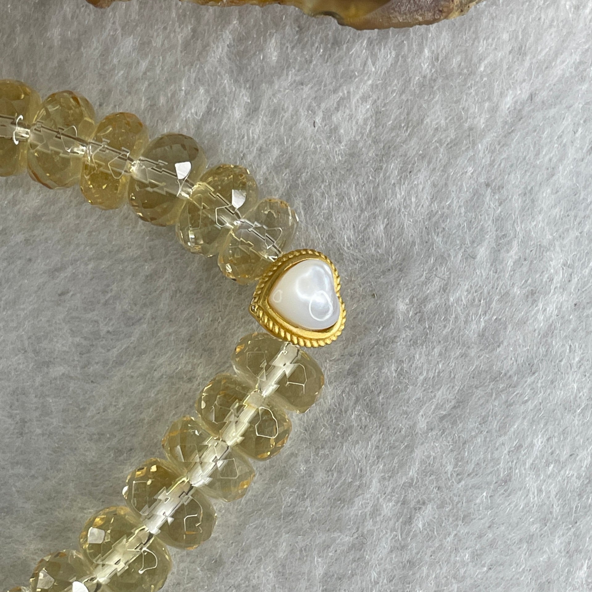 Natural Citrine Donut with Heart Shape Charm Bracelet 20.03g 15cm 8.5mm 34 Beads - Huangs Jadeite and Jewelry Pte Ltd
