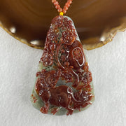 Grand Master Type A Brownish Red with Green Jadeite Tiger with Flower Double Side Pendant 117.50g 84.0 by 54.6 by 16.9mm - Huangs Jadeite and Jewelry Pte Ltd