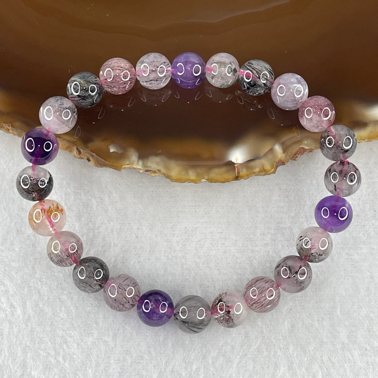 Certified Above-Average Grade Natural Super 7 Crystal Beads Bracelet | Fluid High-Clarity Elegant Strand | Authentic Sacred Seven Multi-Mineral Inclusions Quartz Spiritual Catalyst & Auric Shield Bracelet (15.03g | 15cm Length | 7.8mm | 24 Beads)