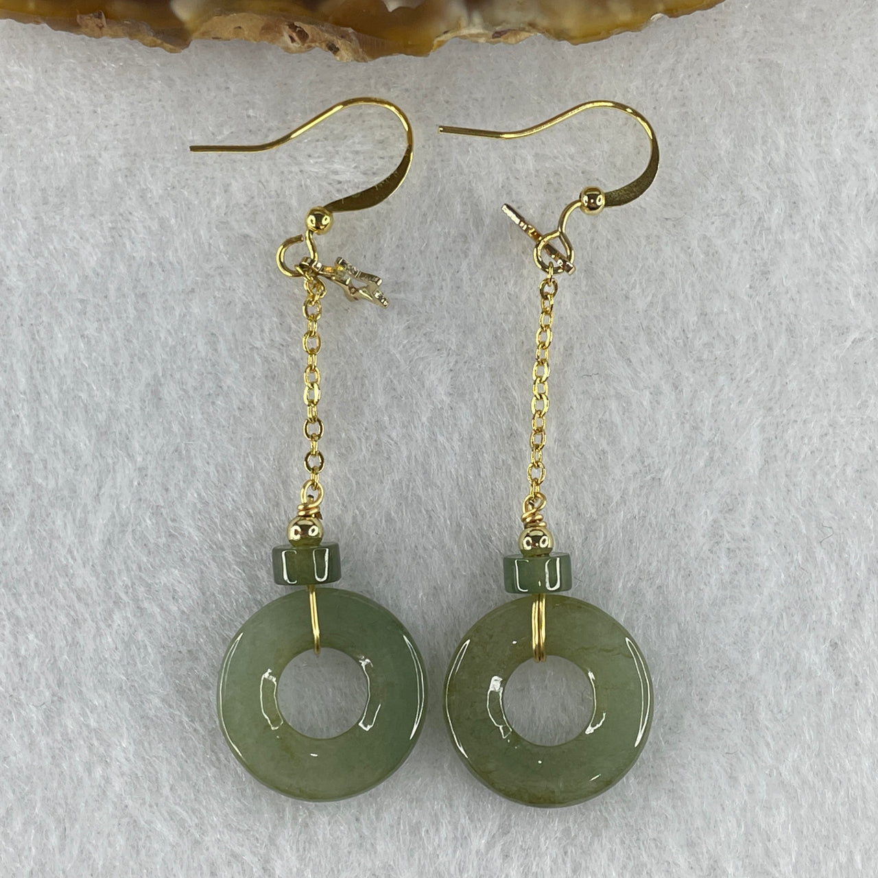 Natural Type A Green & Yellowish Jadeite Donut Dangling Earrings | 14K Gold-Filled Luxury Setting | Authentic Myanmar Feicui Geometric Harmony Drops (3.94g | 16.7x2.9mm)
