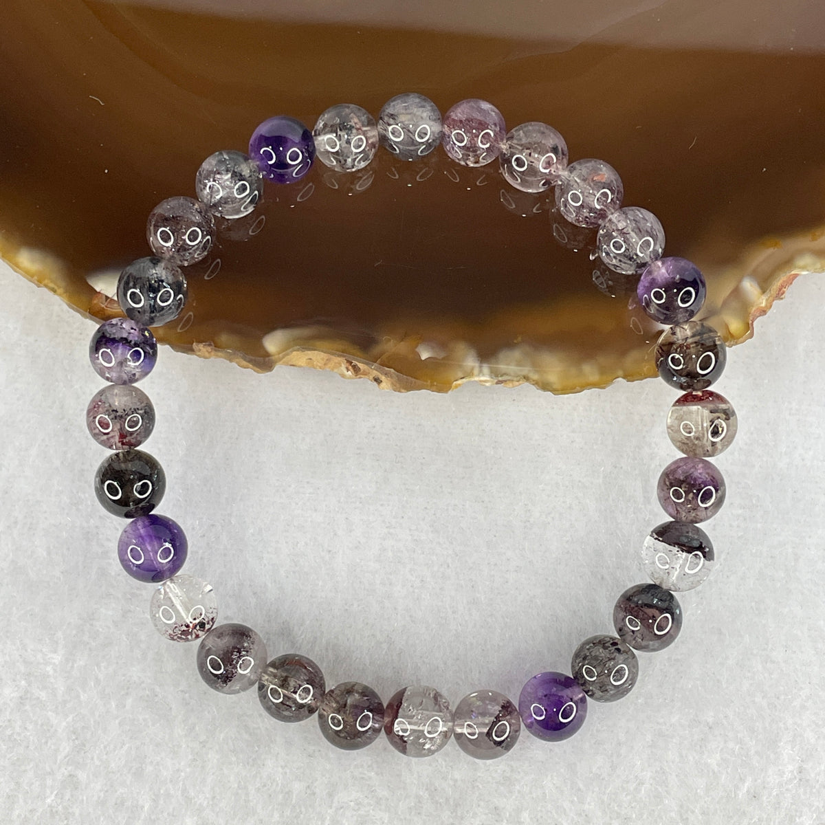 Certified Good Grade Natural Black Super 7 Crystal Beads Bracelet | 16.5cm Strand of 28 Beads 7.2mm (13.80g | Root Grounding, Manifestation & Aura Shield)