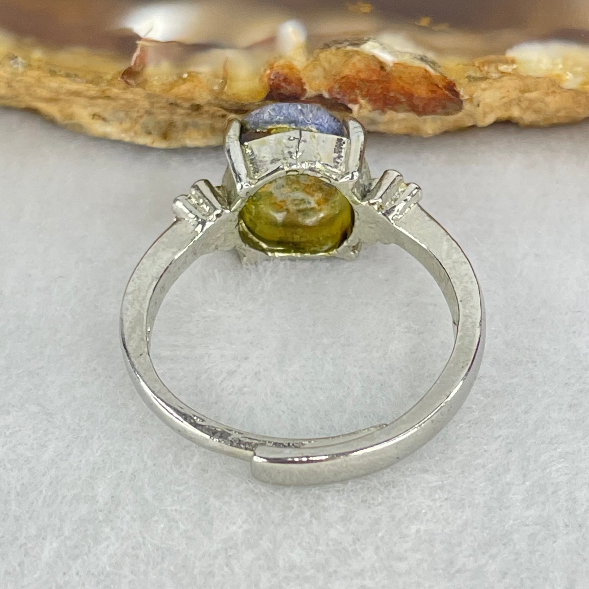 Rare Above Average Natural Blue Dumortierite Rutilated Quartz in S925 Sliver Ring (Adjustable Size) 3.28g 10.9 by 7.4 by 3.5mm - Huangs Jadeite and Jewelry Pte Ltd