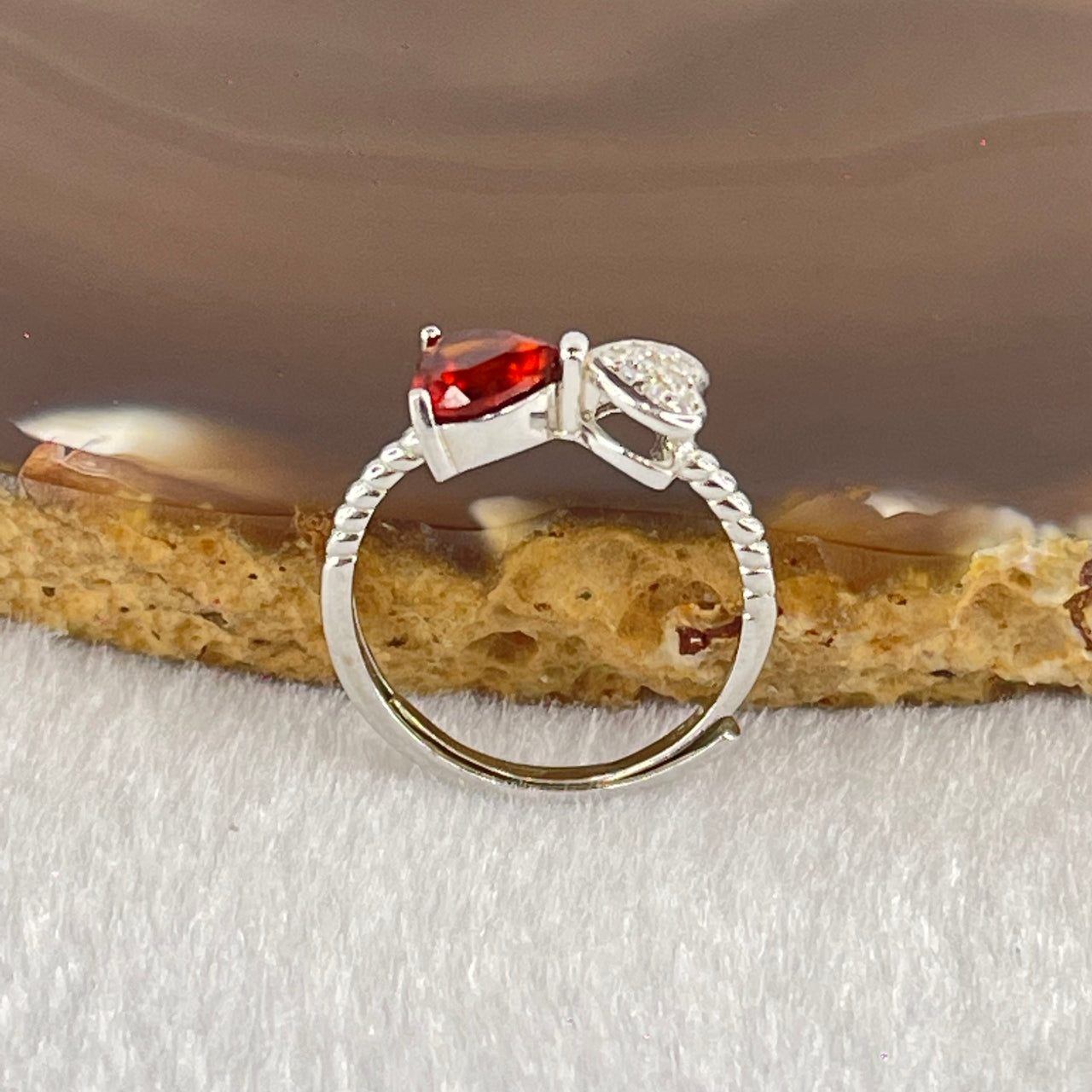 Natural Red Garnet with Crystals In S925 Sliver Ring (Adjustable Size) 1.72g 6.1 by 6.3 by 3.5mm - Huangs Jadeite and Jewelry Pte Ltd