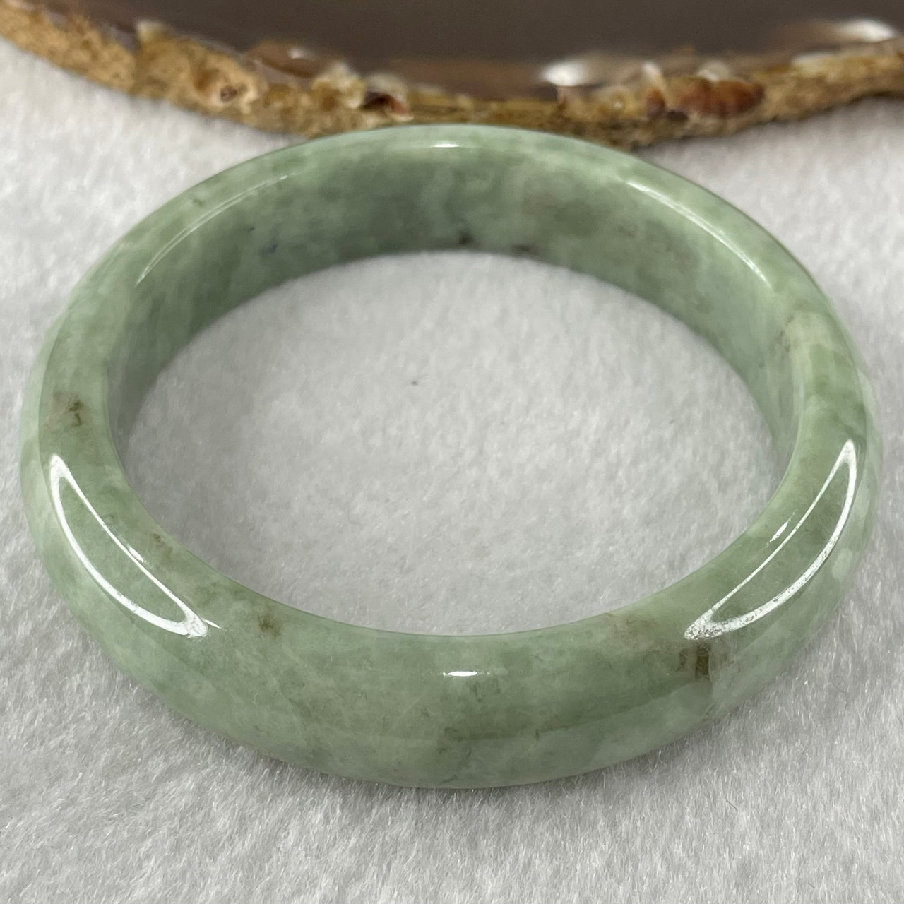 Type A Green Dou Qing Jadeite Bangle 54.06g Internal Diameter 56.8mm 13.4 by 7.7mm (Slight Internal Line) - Huangs Jadeite and Jewelry Pte Ltd