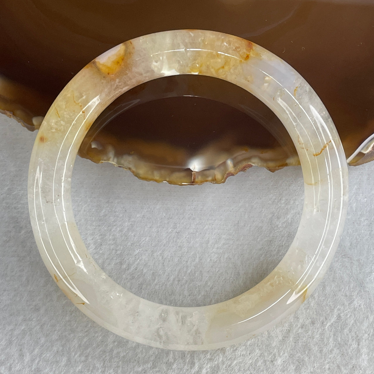 Natural White & Orange Ferruginous Quartz Bangle | 58.6mm "Hematoid" Crystalline Quartz | "Close to Perfect" Symmetrical Round Cross-Section Wrist Heirloom (52.62g 10.6x11.0mm)