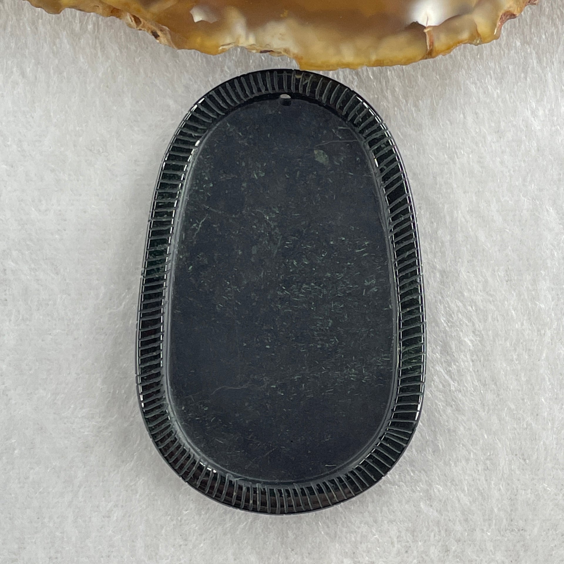 Type A Opaque to Partial Translucent Black Omphacite Jadeite Triple 3 Legged Toad Chan Chu with Coins and Ruyi Pendant 19.22g 53.0 by 34.7 by 7.6mm - Huangs Jadeite and Jewelry Pte Ltd